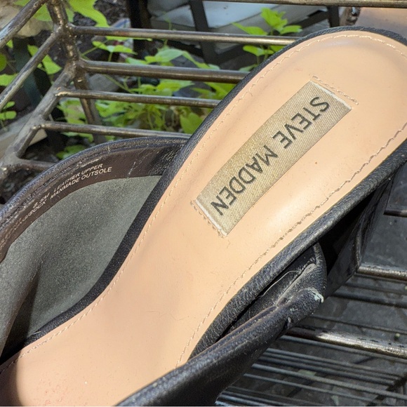 Steve Madden Tule Block Heel Sandal Blk Leather Size 8.5 M Office Core Party MCM - Picture 3 of 12